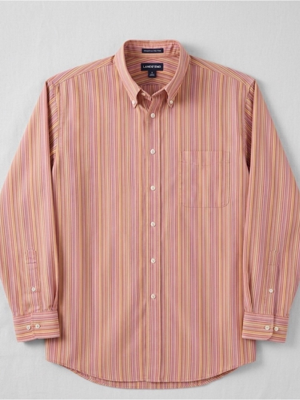 LANDS END Stripped Button Down Dress Shirt, Men’s Size 16 (32-33), Multicolor